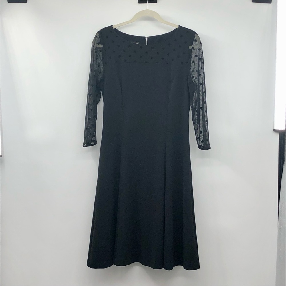 Talbots Black Dress Womens 6 Used Polka Dot Details Long Sleeve